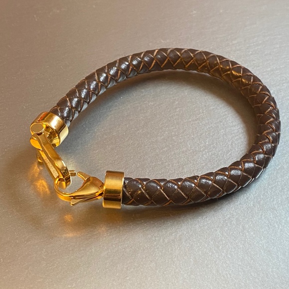 NEW Genuine leather gold plated bracelet - Picture 2 of 3